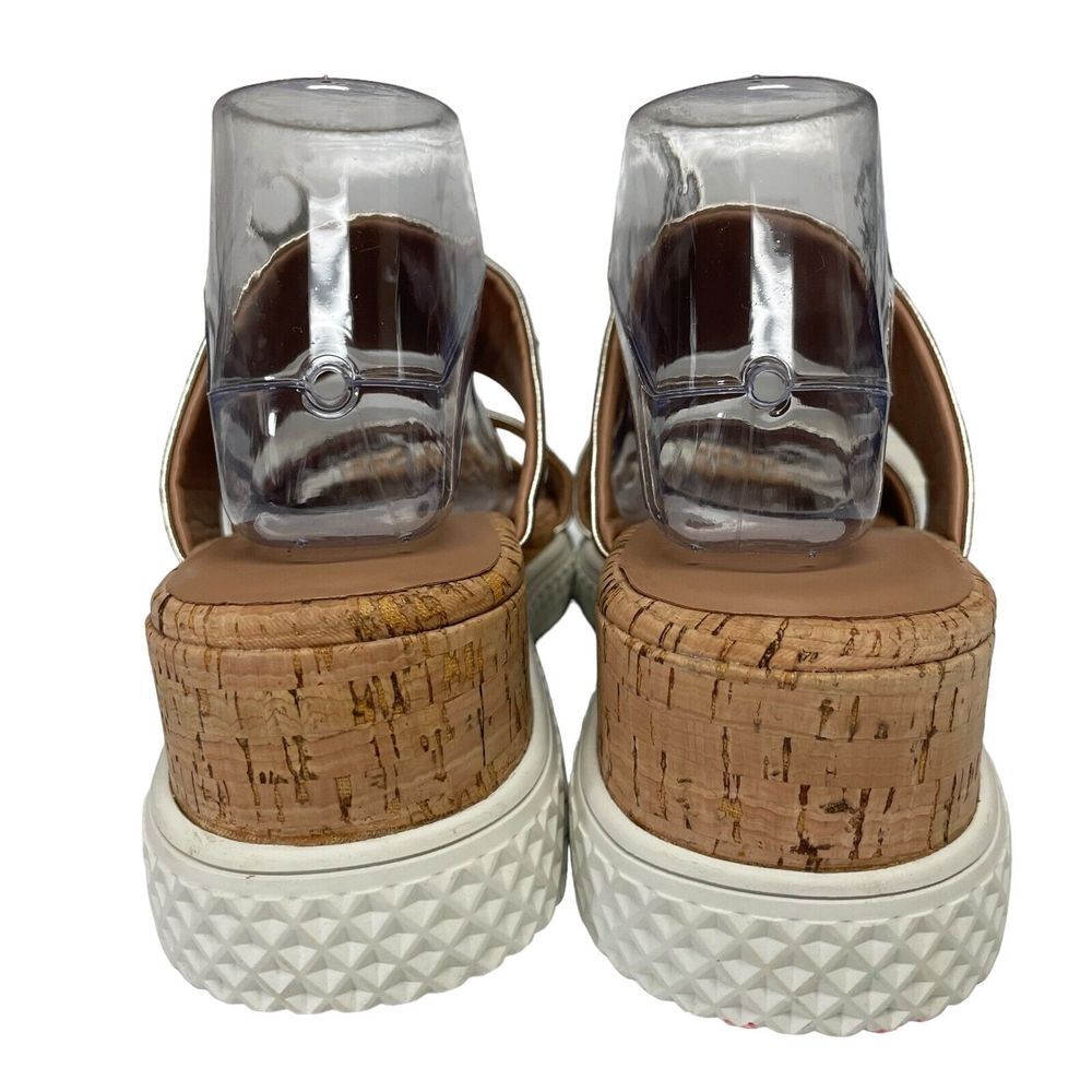 Aerosoles Zeff Womens Gold‎ Strappy Chunky Slides Leather Wedge Cork Size 10M - Picture 13 of 15